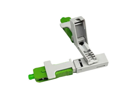 Alligator clip, front bar wedge, SM, 52mm, for drop cable, vertical input, SC/APC 90 degree fiber optic connector
